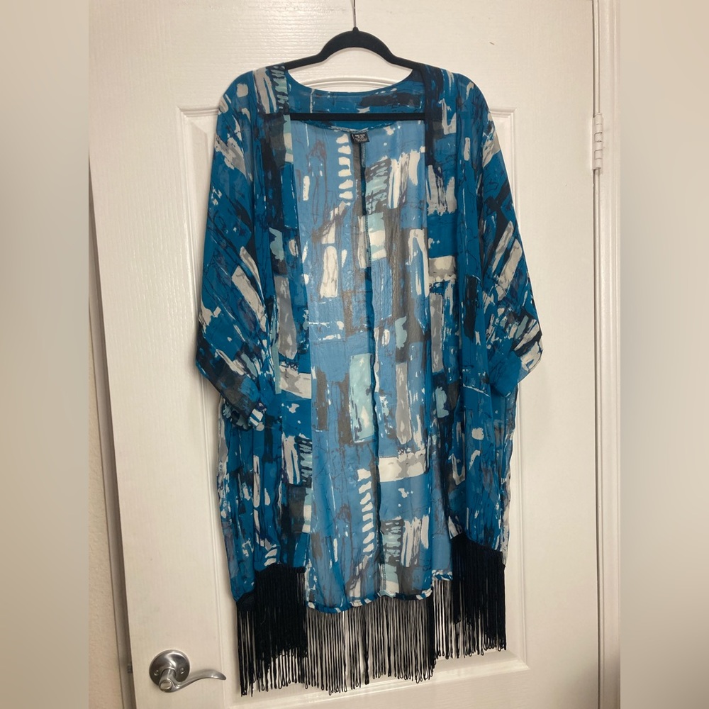 Sheer Kimono Blue and Black multi color one size,summer and festival ready!